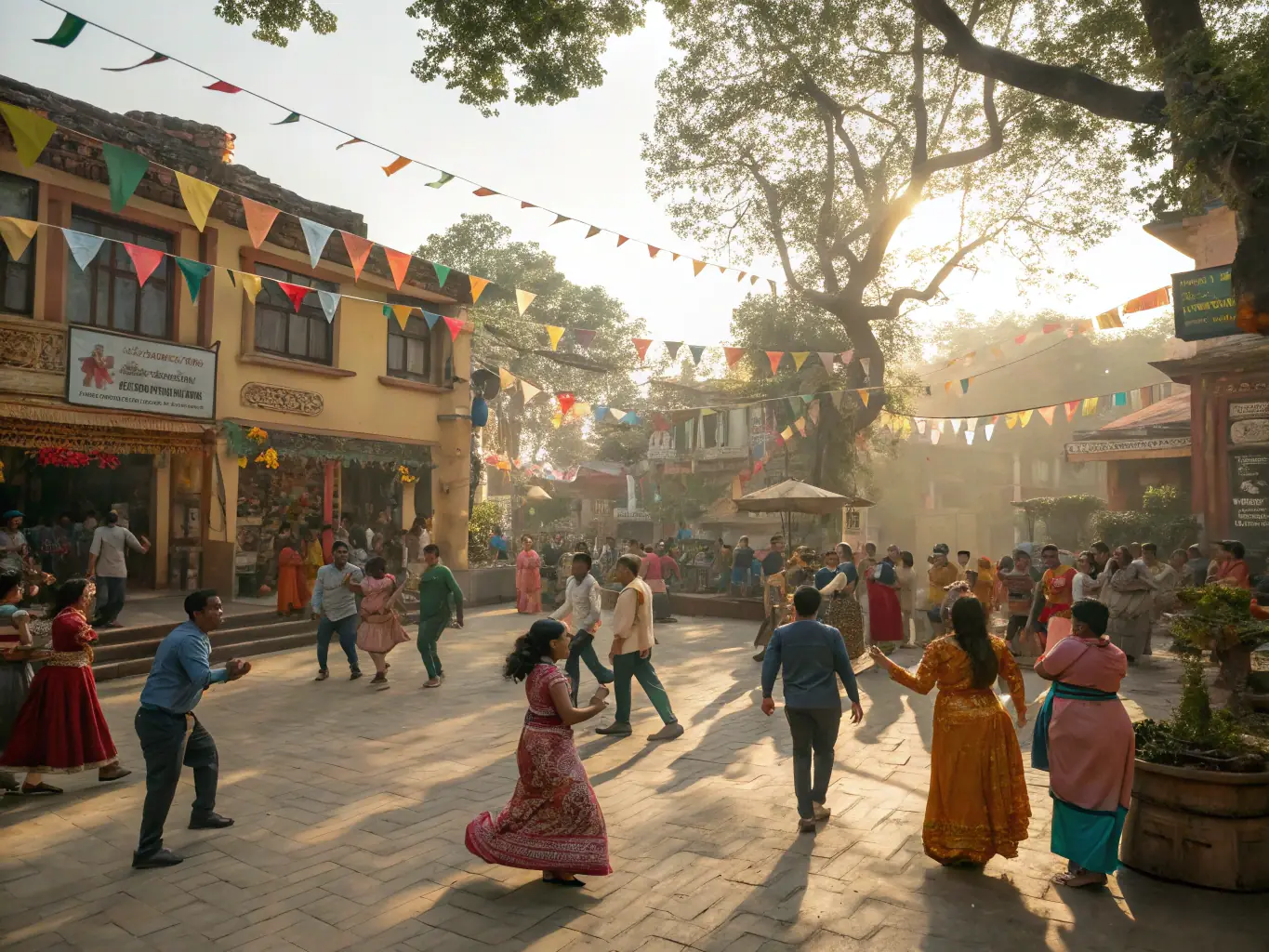 A lively photo of a community event with people engaging in cultural performances and sports, highlighting the diversity and vibrancy of the community.