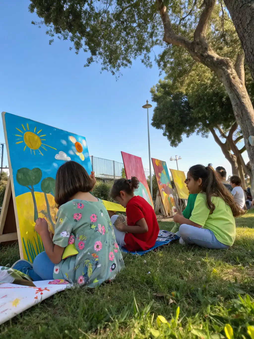 Image of children creating art inspired by nature, showcasing an artistic workshop at ASS LES AMIS DES CONTES ET LEGENDES.
